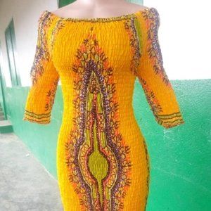 ✨️✨️ Yellow African Print WOMEN'S DRESS …